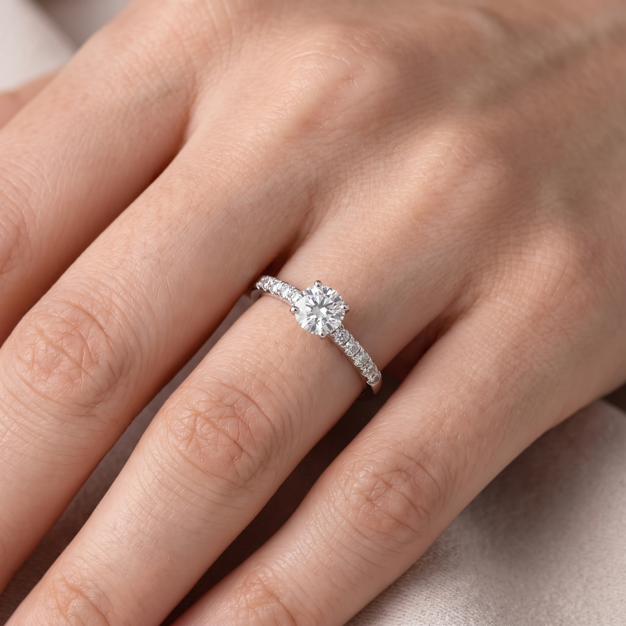 1/2Ct Round Cut Diamond Engagement Ring in White Yellow or Rose Gold (G-H, I1)