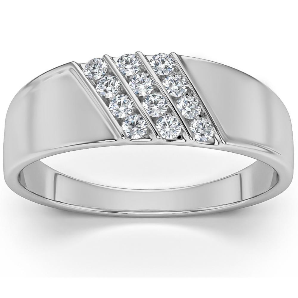 1/5Ct Multi Row Men's Diamond Polished Gold Lightweigt Ring (G-H, VS)