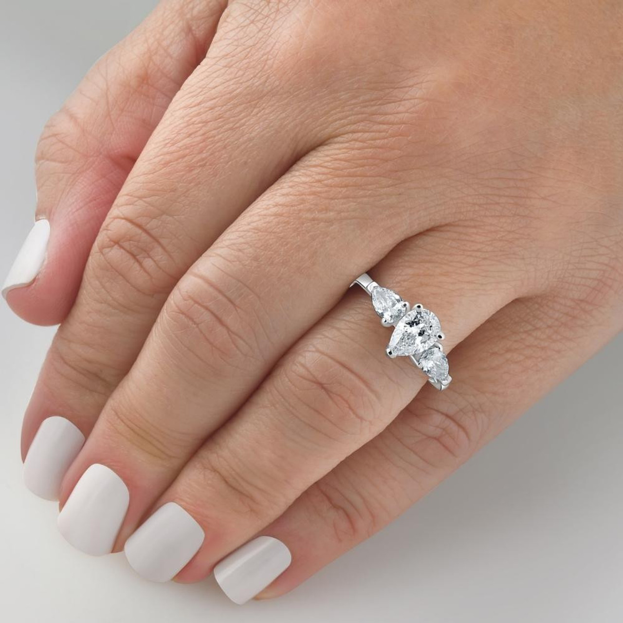 1 3/4Ct Pear Shape Lab Grown Diamond Engagement Ring White, Yellow or Rose Gold (G-H, VS2-SI1)