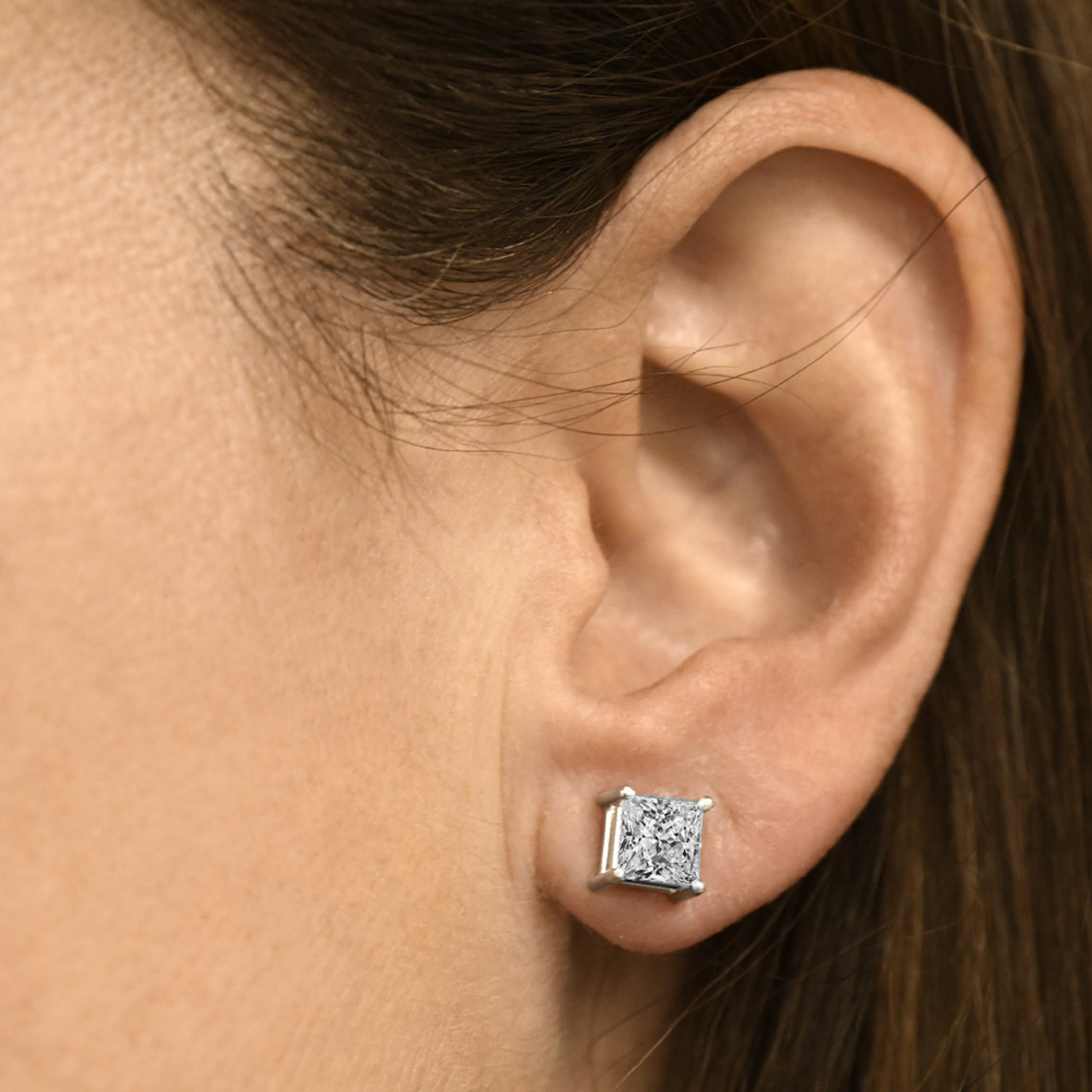 6mm Princess-Cut Cubic Zirconia Stud Earrings in Sterling Silver | Banter