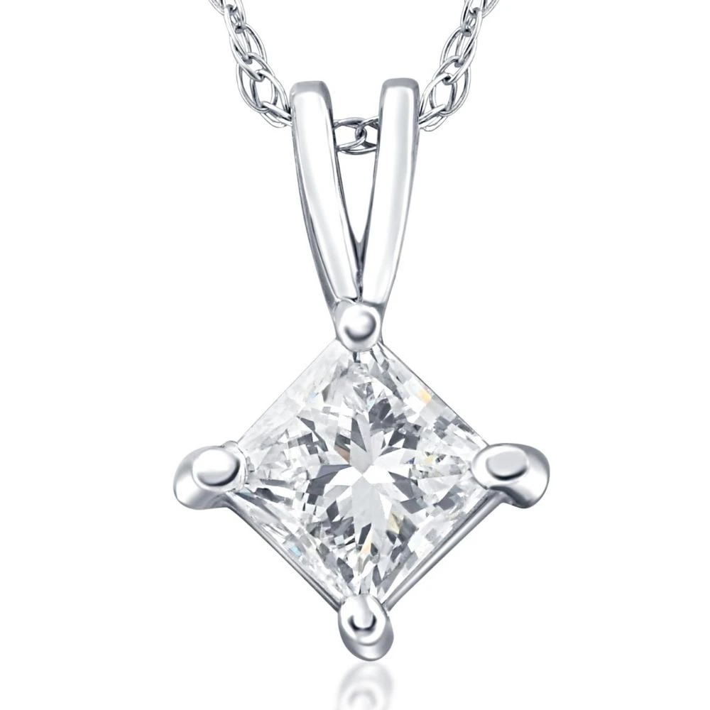 1/2Ct Princess Cut Solitaire Diamond Pendant Necklace in 14k Gold Lab Grown (F-G, VS)