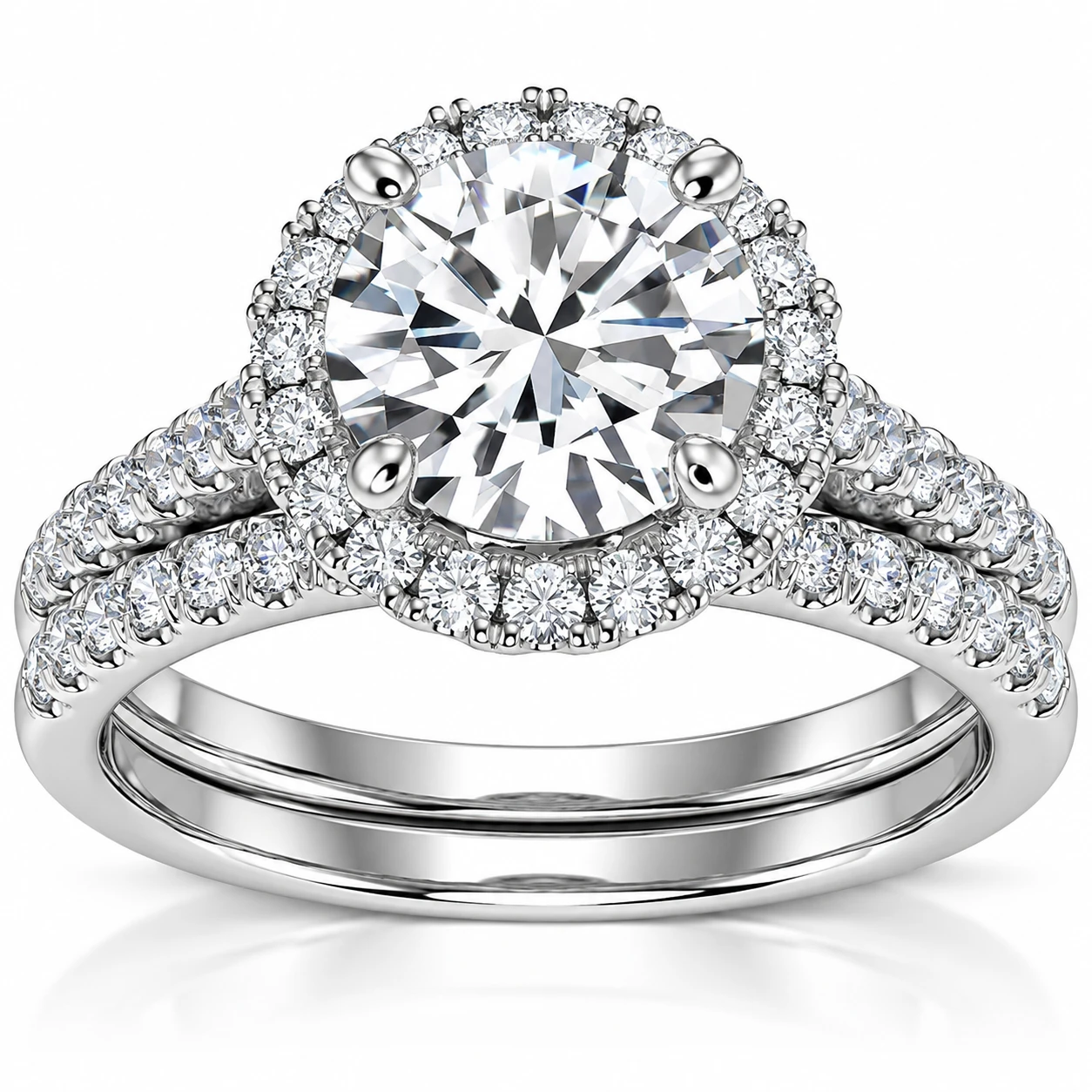 3 1/3Ct Halo Diamond Engagement Lab Grown Ring Set White Yellow or Rose Gold (E-F, VS)