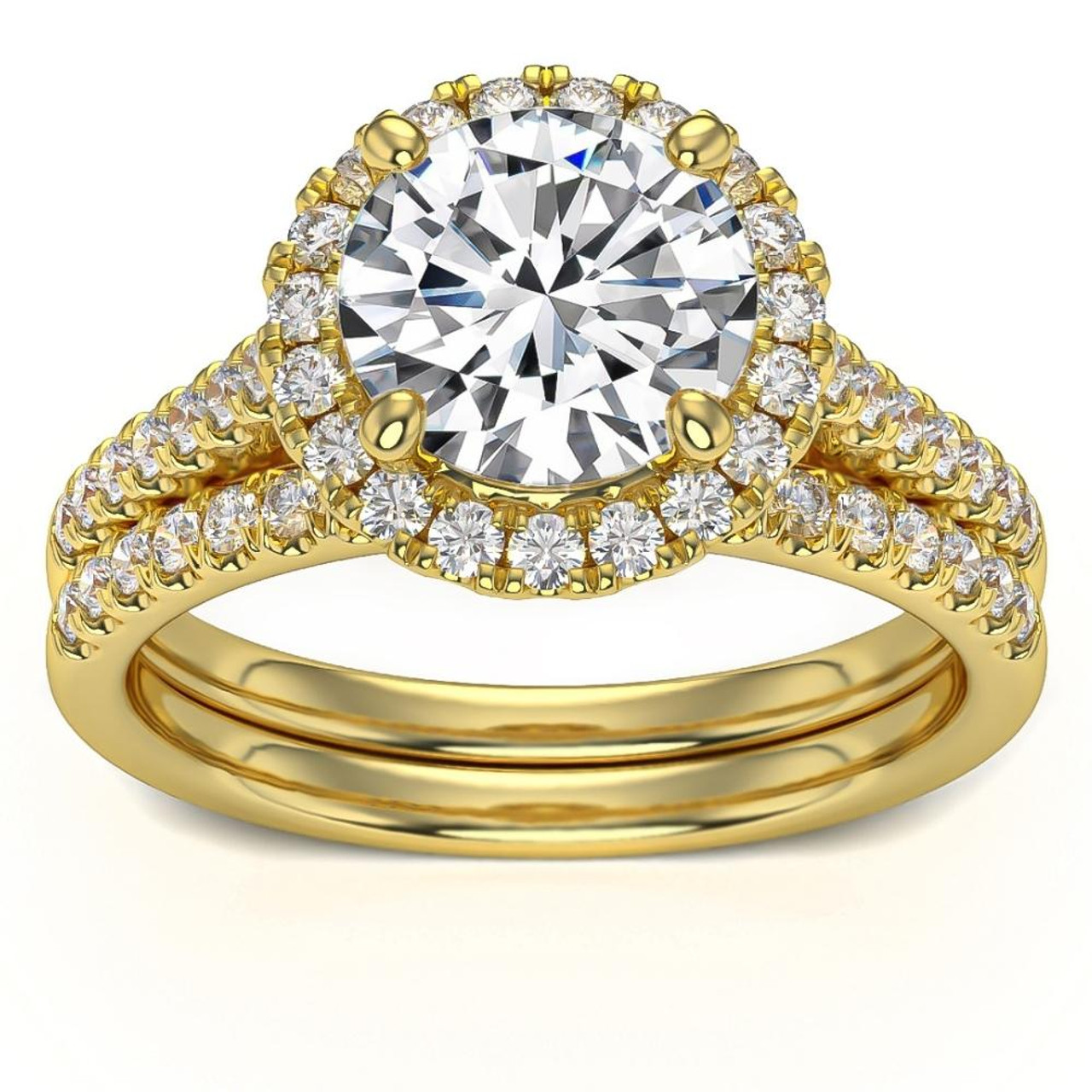 3 1/3Ct Halo Diamond Engagement Lab Grown Ring Set White Yellow or Rose ...