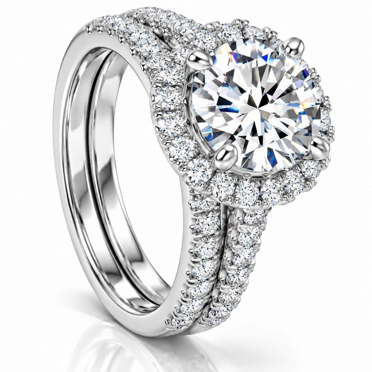 3 1/3Ct Halo Diamond Engagement Lab Grown Ring Set White Yellow or Rose Gold (E-F, VS)