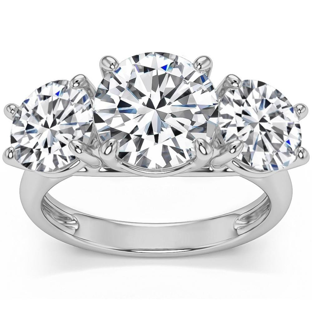 5 1/2Ct Three Stone Lab Grown Diamond Engagement Ring White Yellow or Rose Gold (G-H, VS2-SI1)