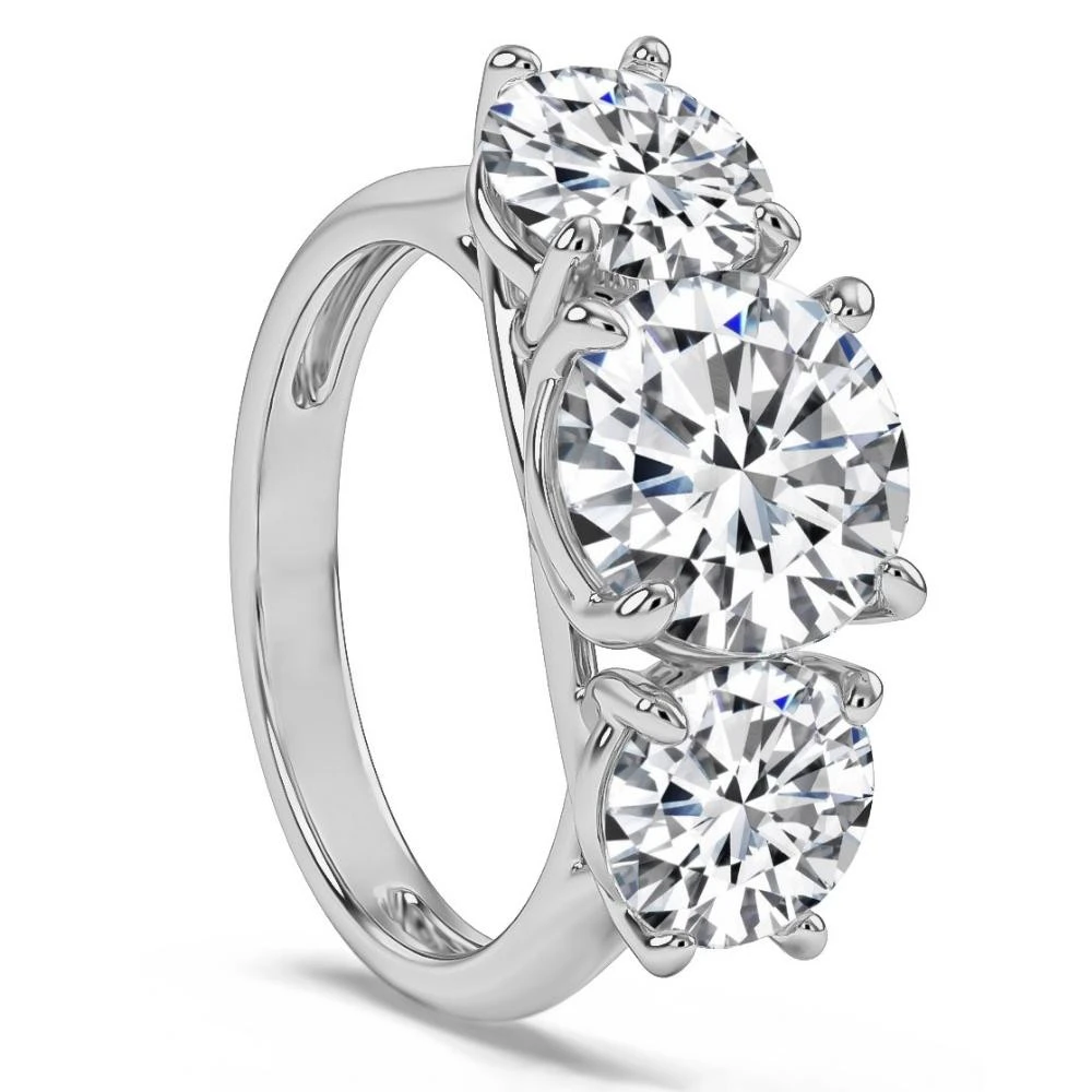 5 1/2Ct Three Stone Lab Grown Diamond Engagement Ring White Yellow or Rose Gold (G-H, VS2-SI1)