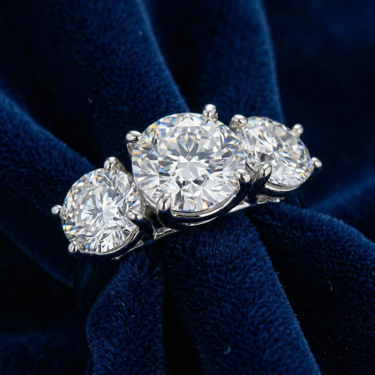 5 1/2Ct Three Stone Lab Grown Diamond Engagement Ring White Yellow or Rose Gold (G-H, VS2-SI1)