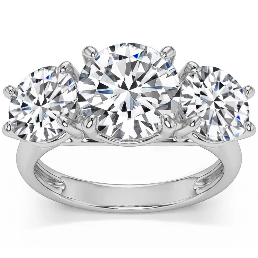 5 1/2Ct Three Stone Lab Grown Diamond Engagement Ring White Yellow or Rose Gold (G-H, VS2-SI1)