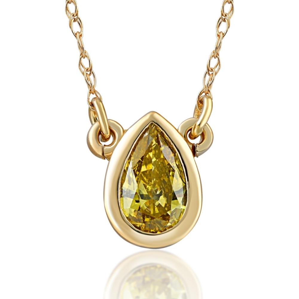 1/4ct Fancy Yellow Pear Solitaire Diamond Necklace Yellow Gold Lab Grown Pendant (, VS)
