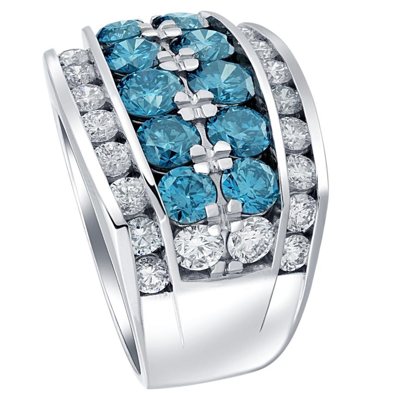 7Ct Blue Diamond Men's Four Row Anniversary Ring in 10k White Gold (Blue, VS) 7Ct Blue Diamond Men's Four Row Anniversary Ring in 10k White Gold (Blue, VS)