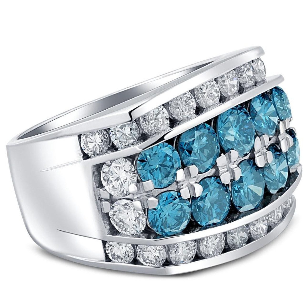 7Ct Blue Diamond Men's Four Row Anniversary Ring in 10k White Gold (Blue, VS) 7Ct Blue Diamond Men's Four Row Anniversary Ring in 10k White Gold (Blue, VS)