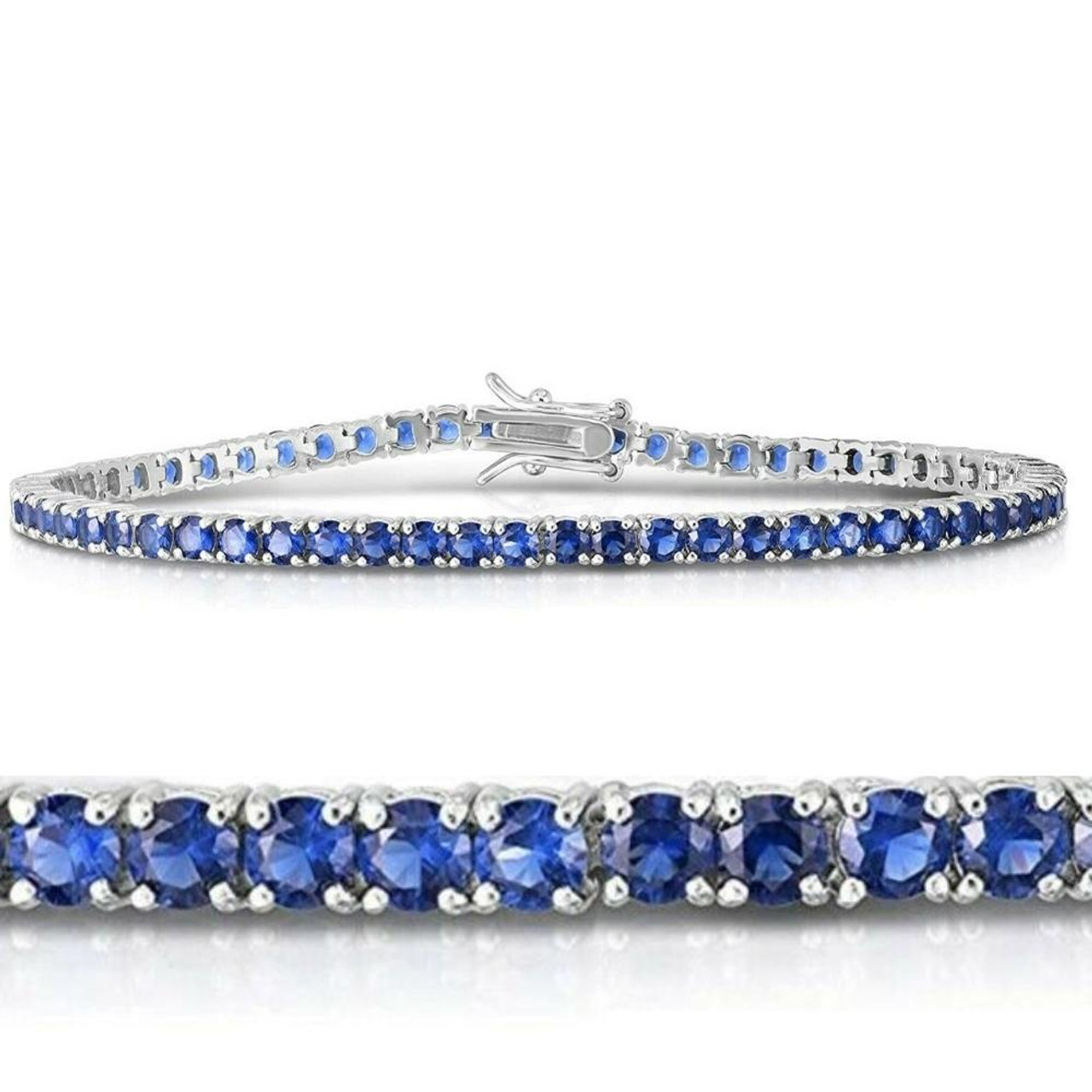 Silvesto India 925 Sterling Silver Blue Sapphire And Diamond Gemstone Tennis  Bracelet For Girls & Women - Silvesto India Pvt. Ltd.