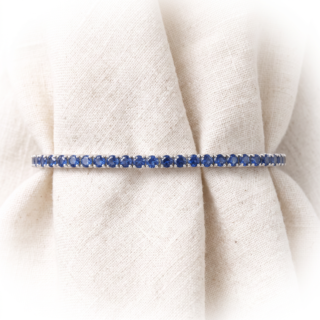 3 1/2ct Blue Sapphire Tennis Bracelet 14k White Gold 7"