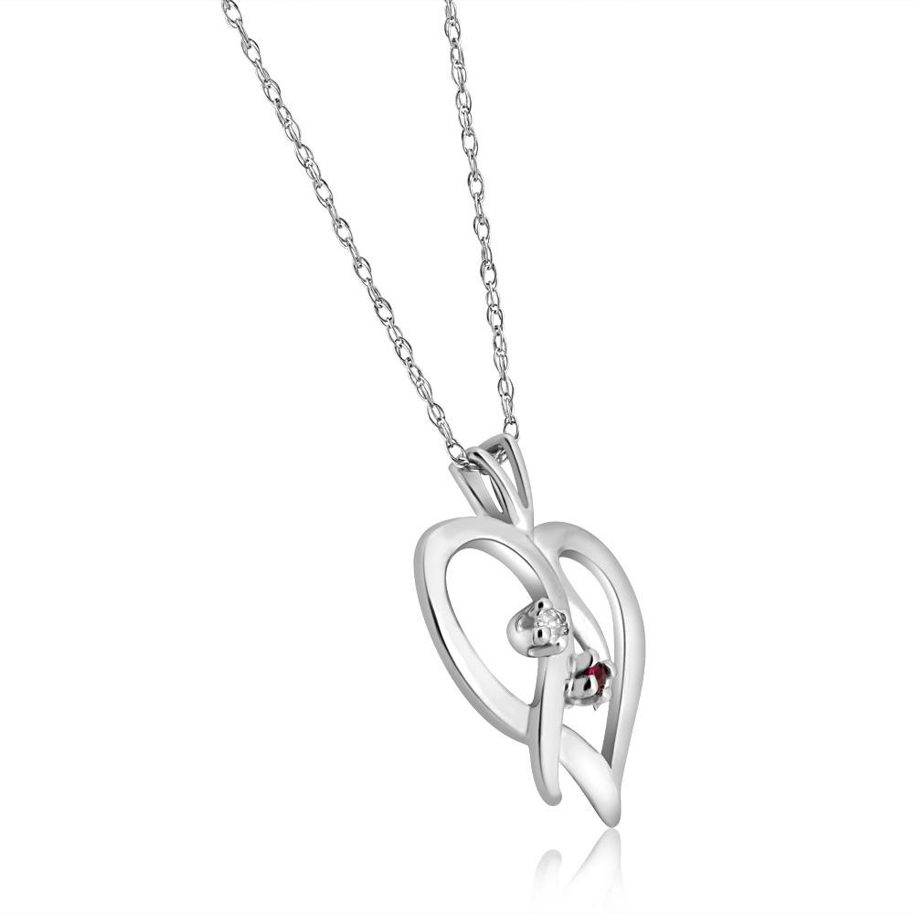 Ruby & Diamond Necklace Heart Shape Pendant in 14k White, Yellow, or Rose Gold (G-H, I2-I3)