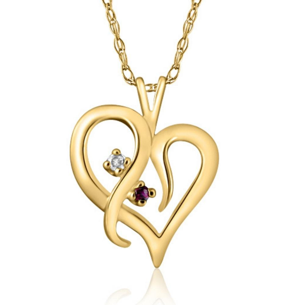Ruby & Diamond Necklace Heart Shape Pendant in 14k White, Yellow, or Rose Gold (G-H, I2-I3)