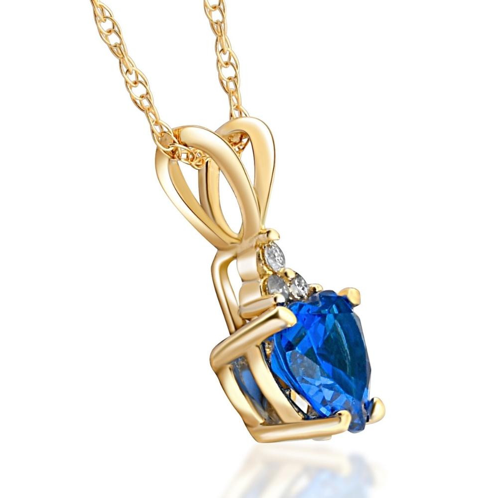 1/2ct Diamond & Blue Sapphire Heart Pendant 10K Yellow Gold (G-H, I1)