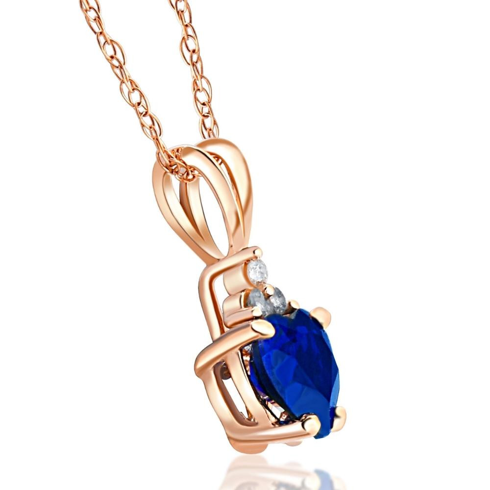 1/2ct Diamond & Blue Sapphire Heart Pendant 10K Rose Gold (G-H, I1)