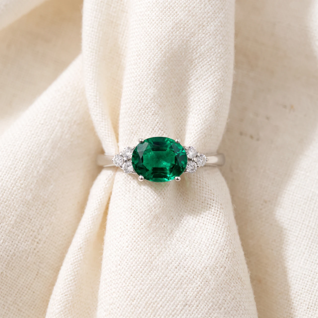 3 1/4Ct Oval Emerald & Lab Grown Diamond Ring in 10k White or Yellow Gold (G-H, VS)