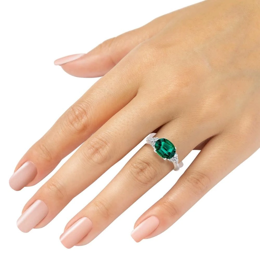 3 1/4Ct Oval Emerald & Lab Grown Diamond Ring in 10k White or Yellow Gold (G-H, VS)
