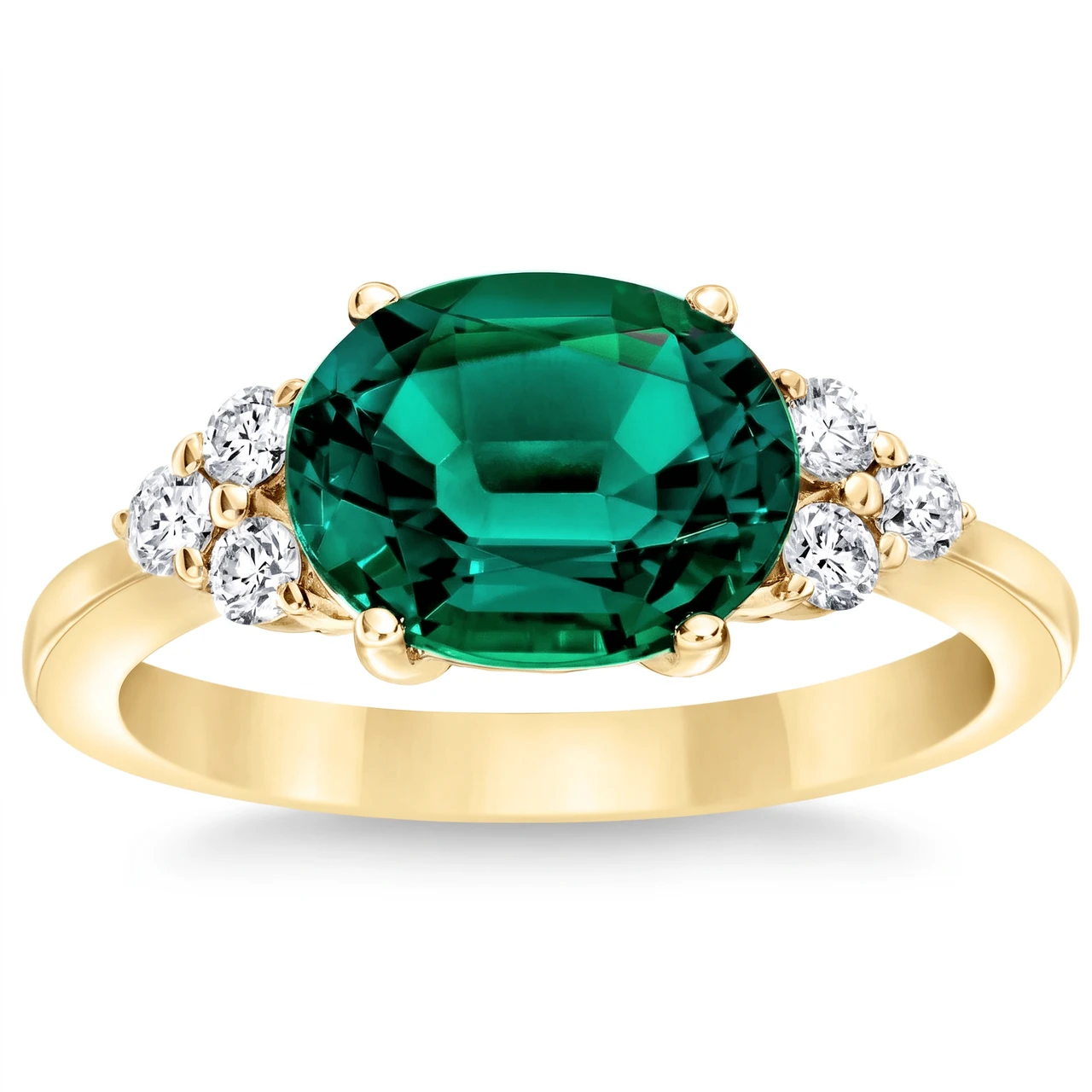3 1/4Ct Oval Emerald & Lab Grown Diamond Ring in 10k White or Yellow Gold (G-H, VS)