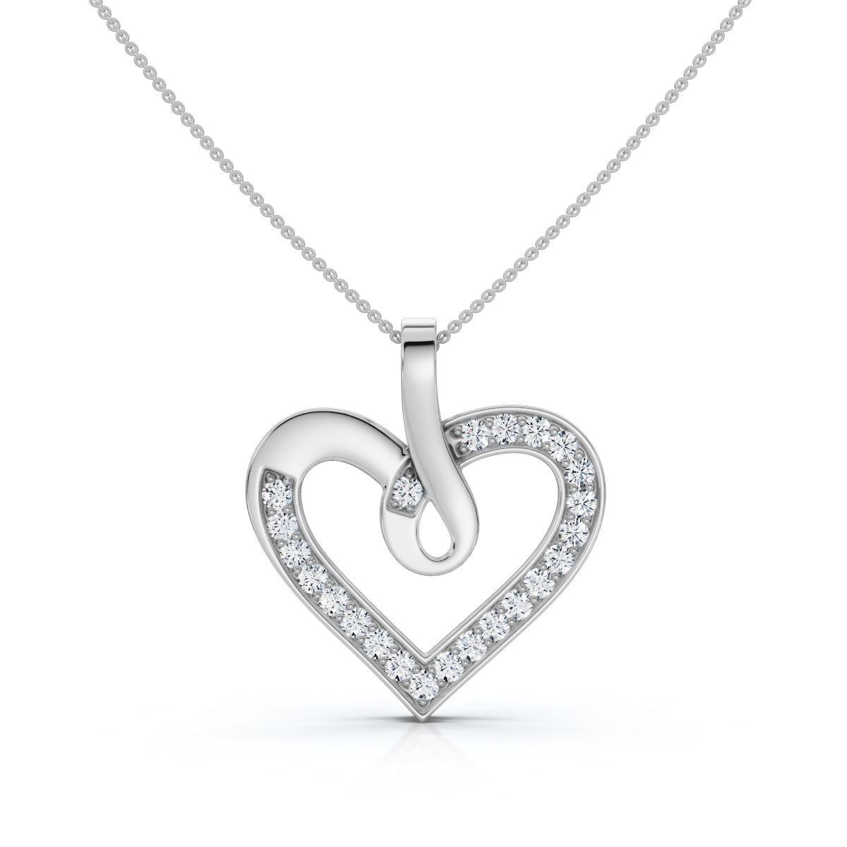 1/4Ct Diamond Curve Heart Shape Pendant Necklace in White, Yellow, or Rose Gold (E-F, VS)