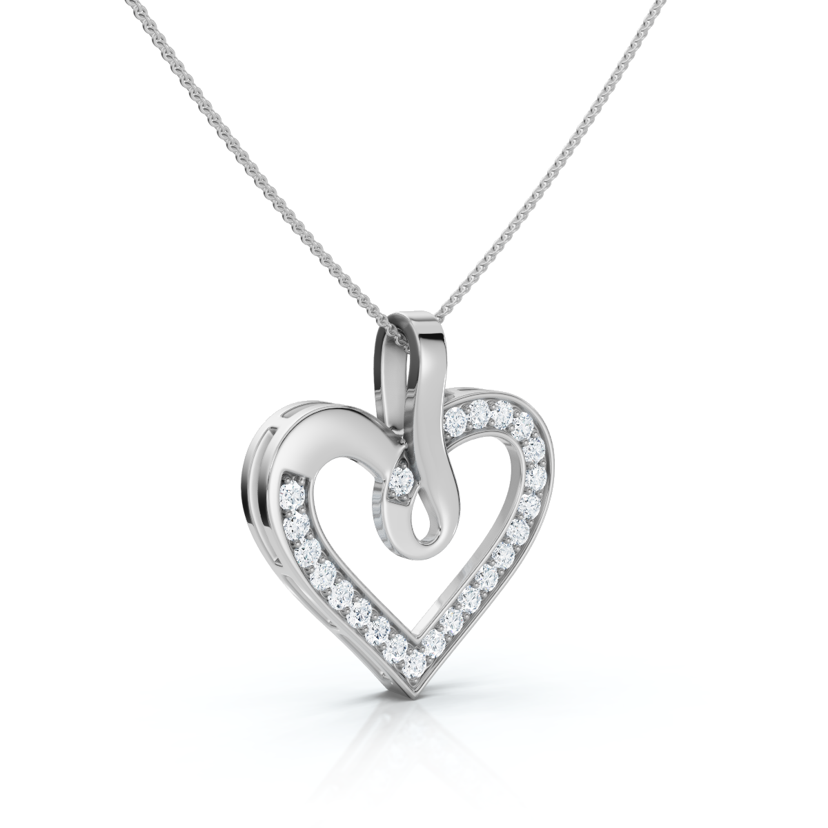 1/4Ct Diamond Curve Heart Shape Pendant Necklace in White, Yellow, or Rose Gold (E-F, VS)