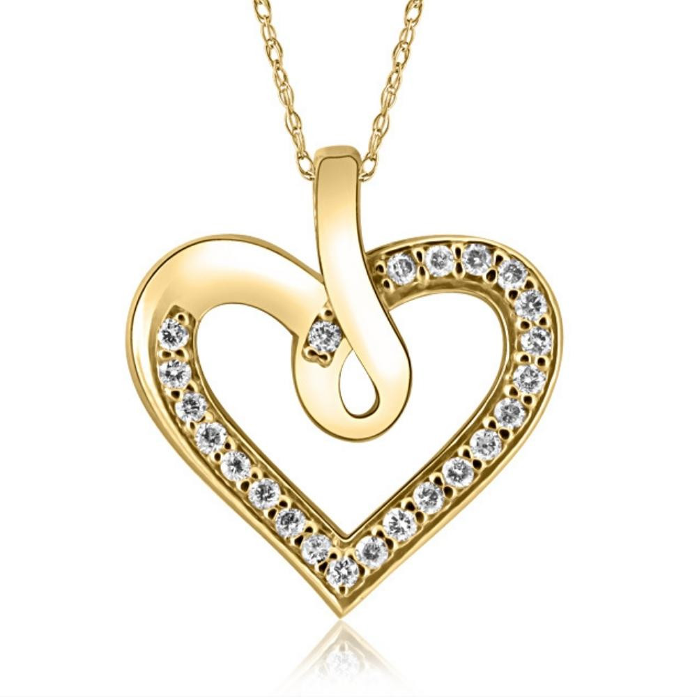 1/4Ct Diamond Curve Heart Shape Pendant Necklace in White, Yellow, or Rose Gold (E-F, VS)