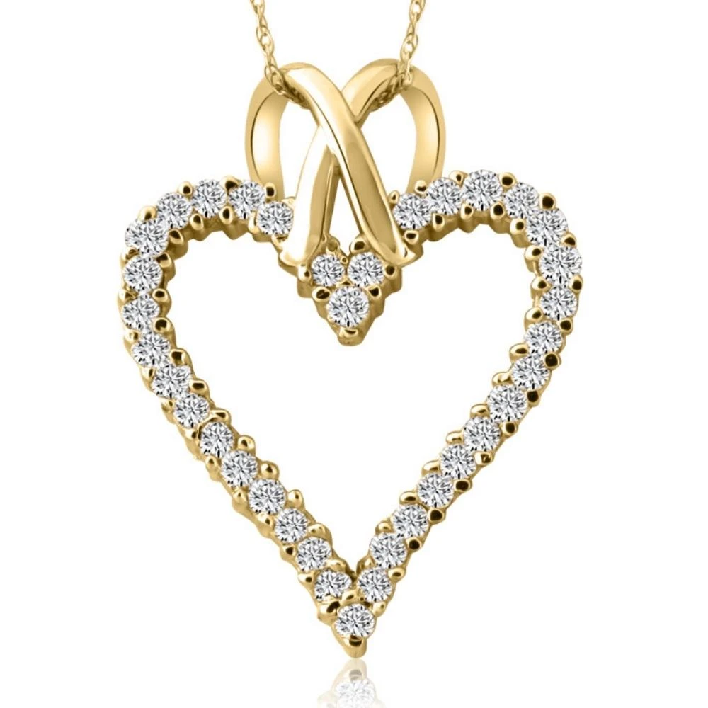 1 1/10ct Diamond Heart Pendant Necklace in 14K White, Yellow or Rose Gold 1 1/4" (G-H, I2-I3)