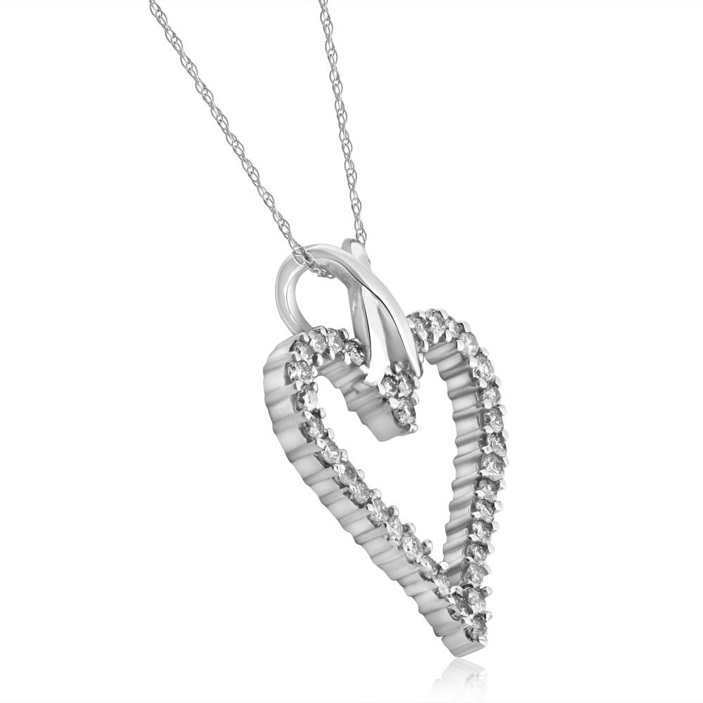 1 1/10ct Diamond Heart Pendant Necklace in 14K White, Yellow or Rose Gold 1 1/4" (G-H, I2-I3)