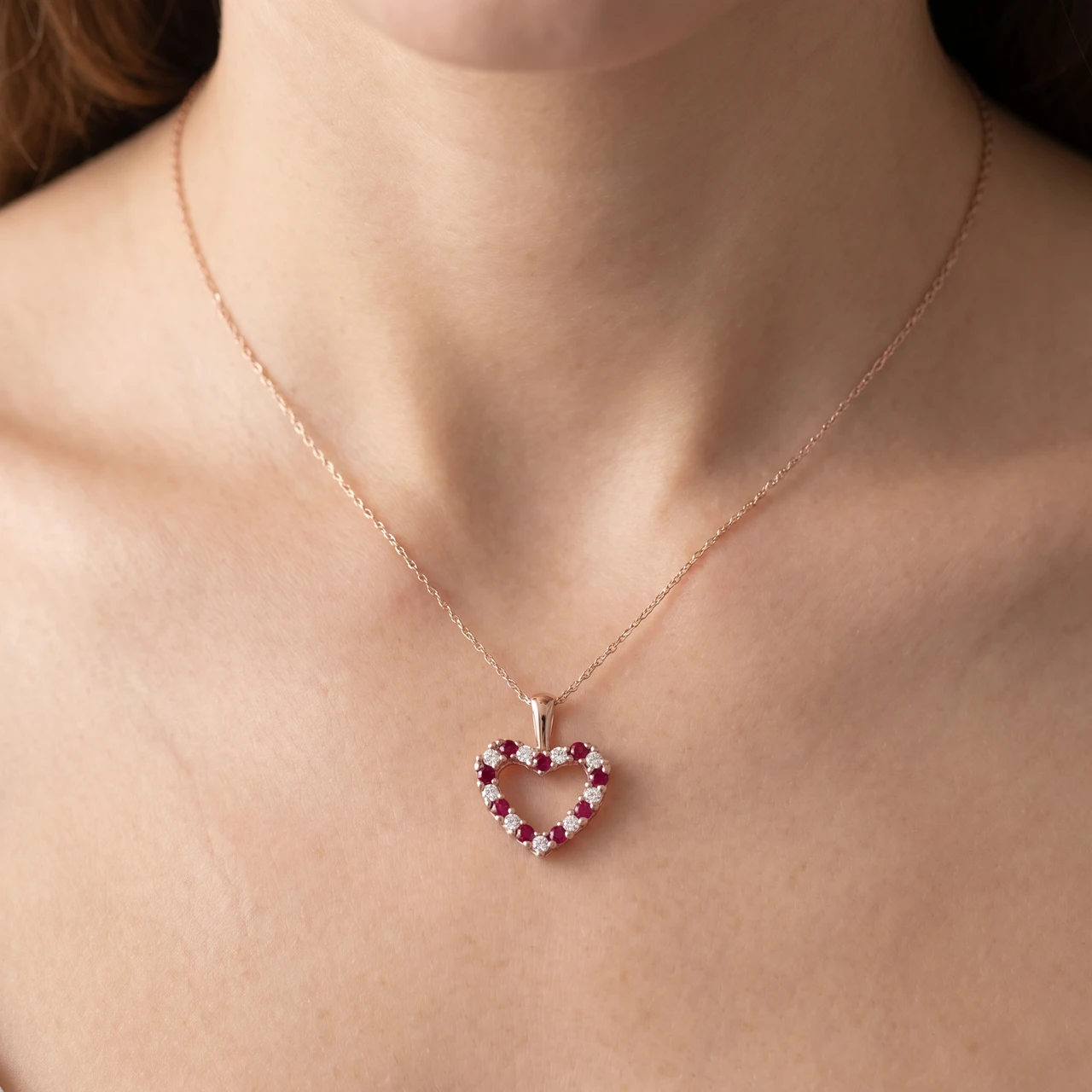 1/2Ct Ruby & Diamond Heart Pendant in White, Yellow, or Rose Gold (G-H, I1)
