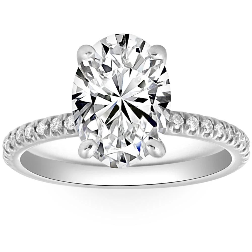 3 1/2Ct Oval Diamond Engagement Accent Ring 14k White Gold Lab Grown (G-H, VS)
