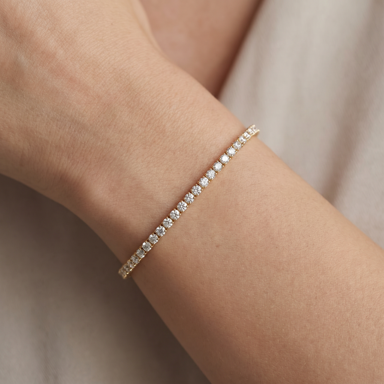 14k Yellow Gold 3 ct Round Cut Diamond Tennis Bracelet 7" (G-H, I1)