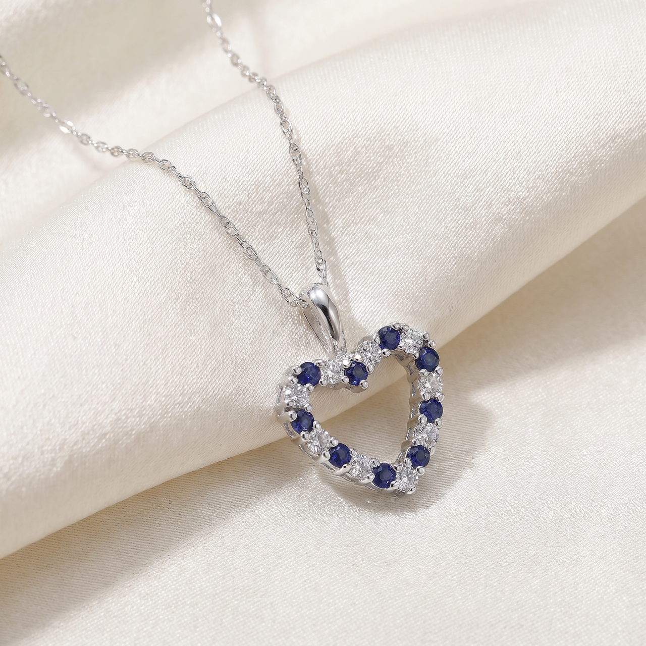 1/2Ct Blue Sapphire & Diamond Heart Pendant in 14k White, Yellow, or Rose Gold (G-H, I1)