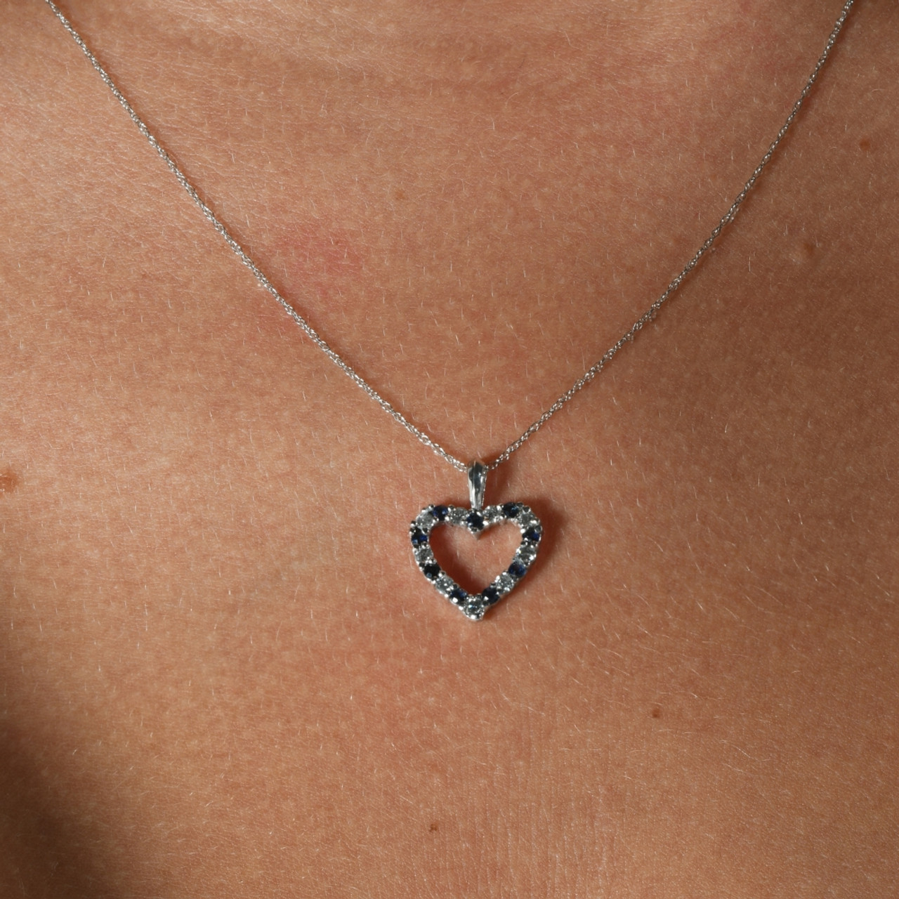 1/2Ct Blue Sapphire & Diamond Heart Pendant in 14k White, Yellow, or Rose Gold (G-H, I1)