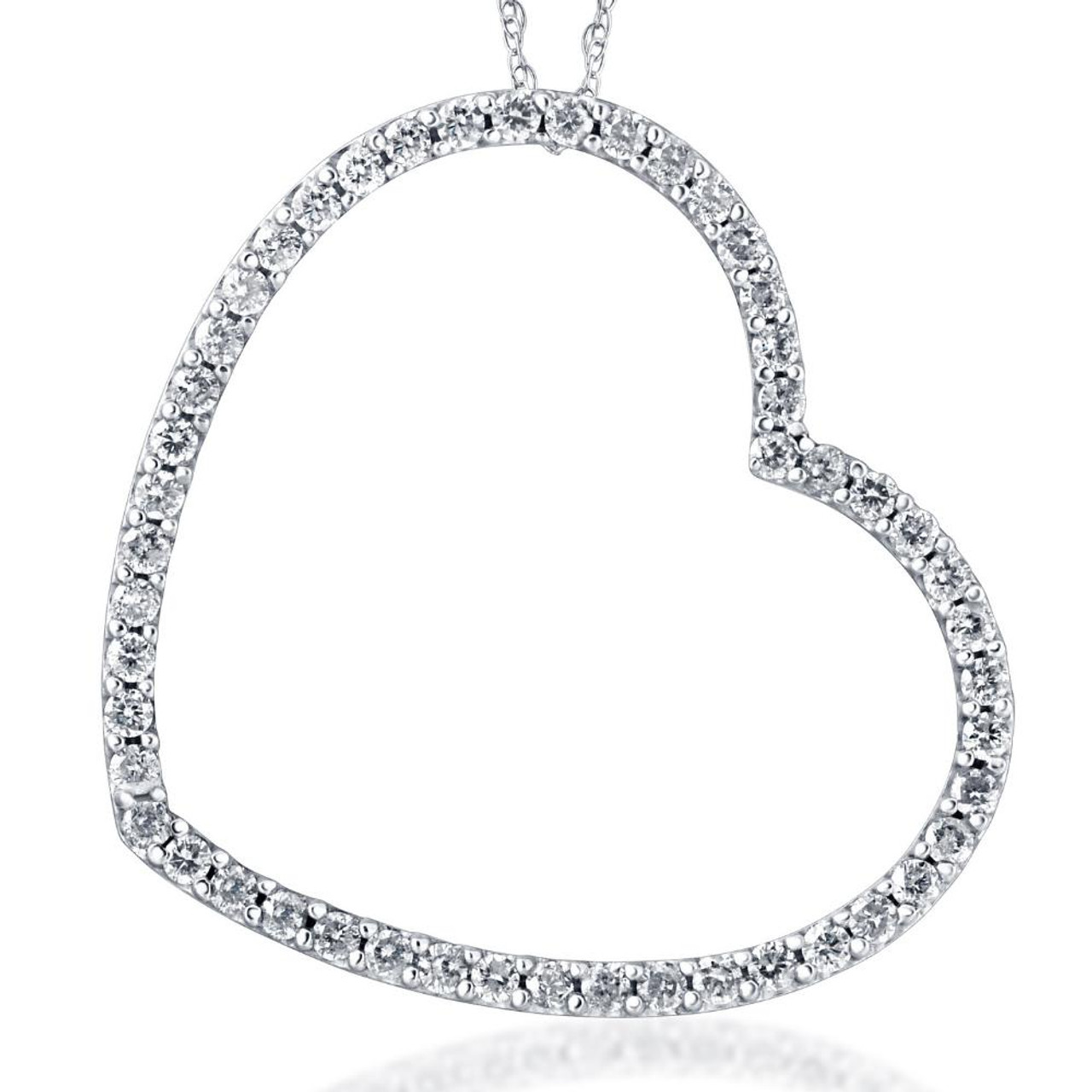Diamond Tilted Heart Necklace, Silver or White Gold