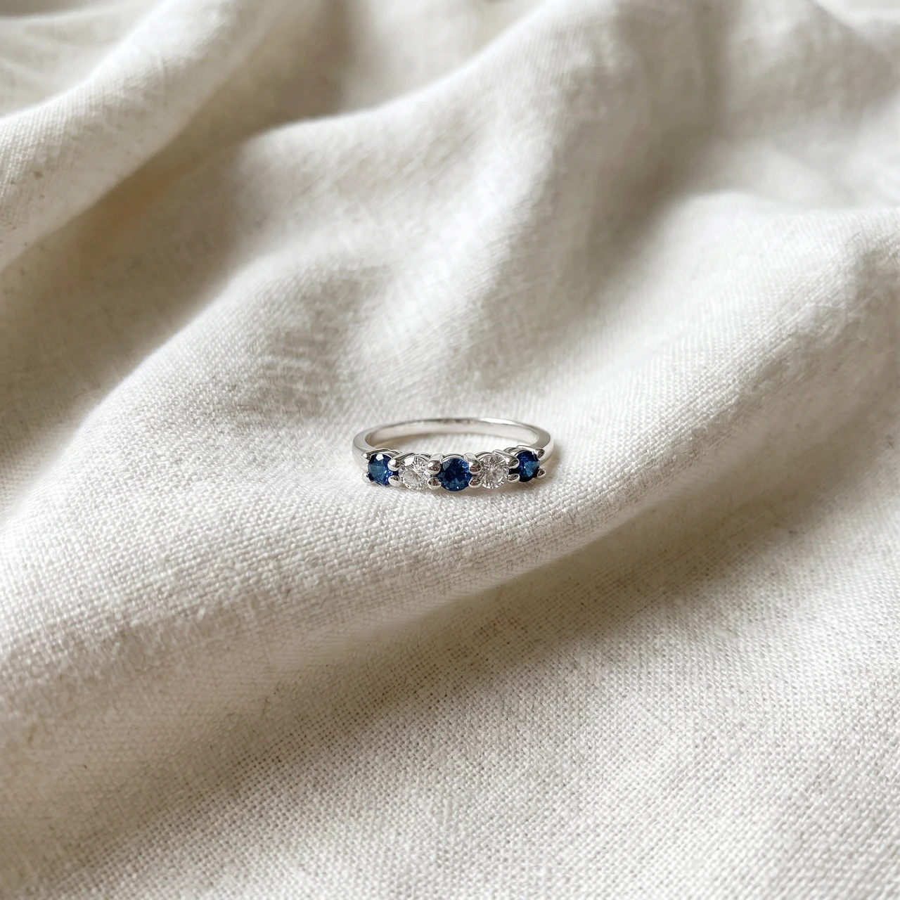 3/4Ct Blue & White Diamond Five Stone Wedding Ring in White Gold (G-H, SI)