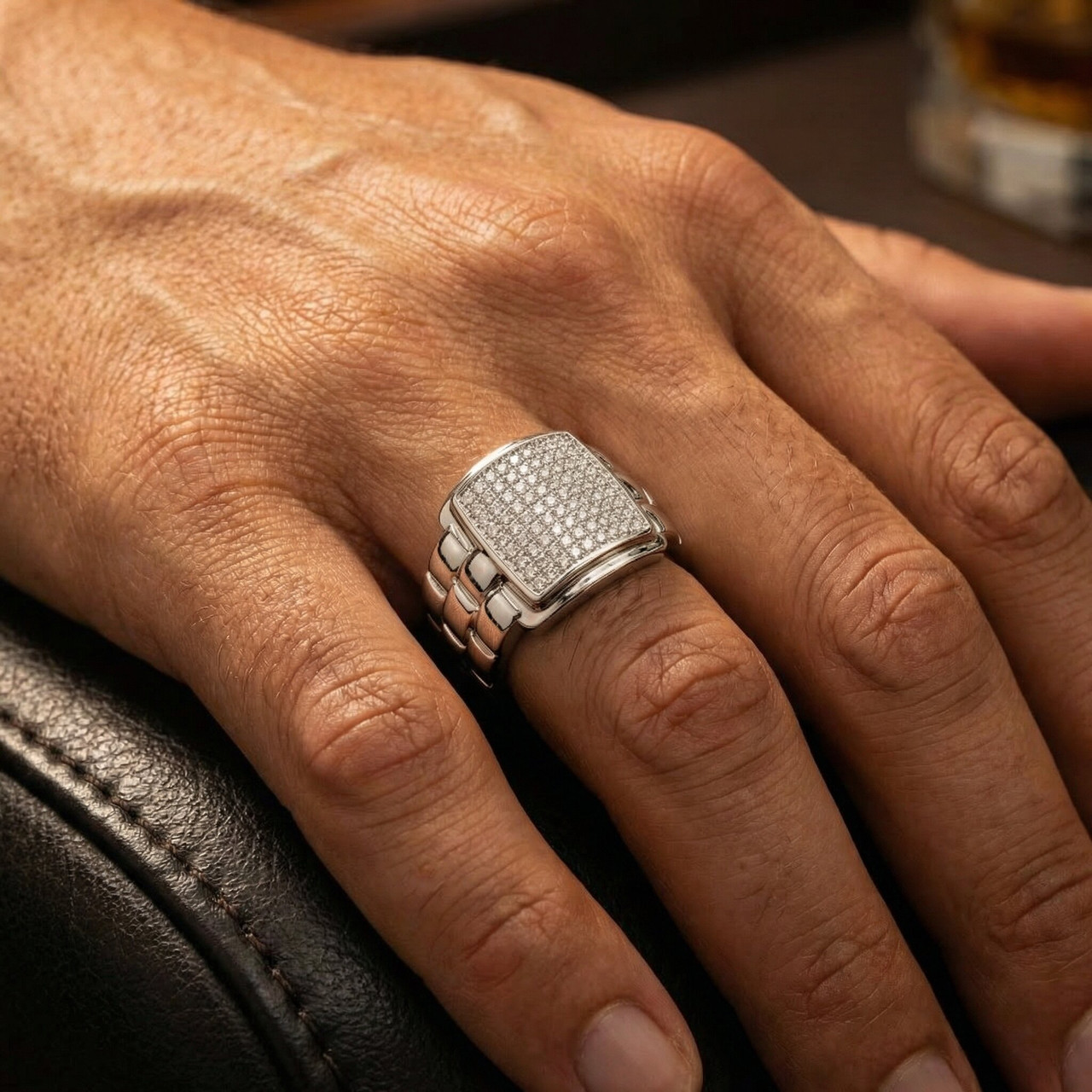 1/4Ct Pave Diamond Men's Wide Ring Lab Grown in White, Yellow, or Rose Gold (G-H, VS)