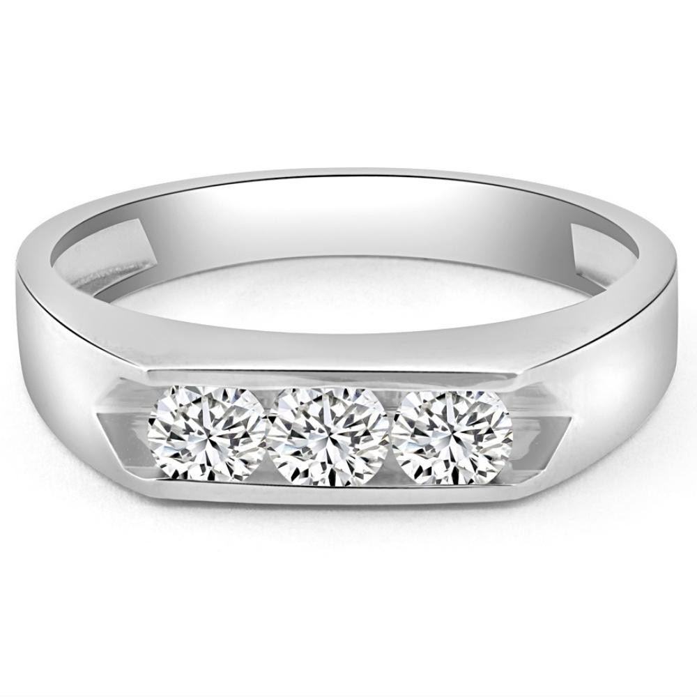 1Ct Three Stone Diamond Men's Ring Channel Set Band Lab Grown in Gold (G-H, VS)