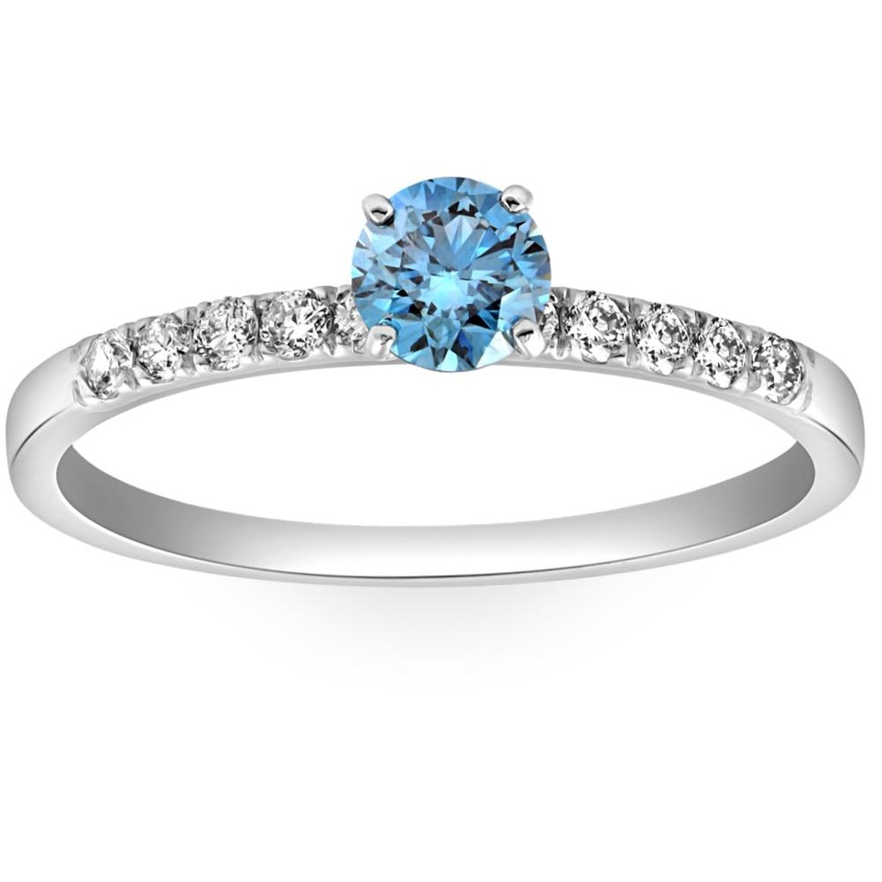 1/2Ct Blue Diamond Engagement Ring in White Gold (G-H, VS)