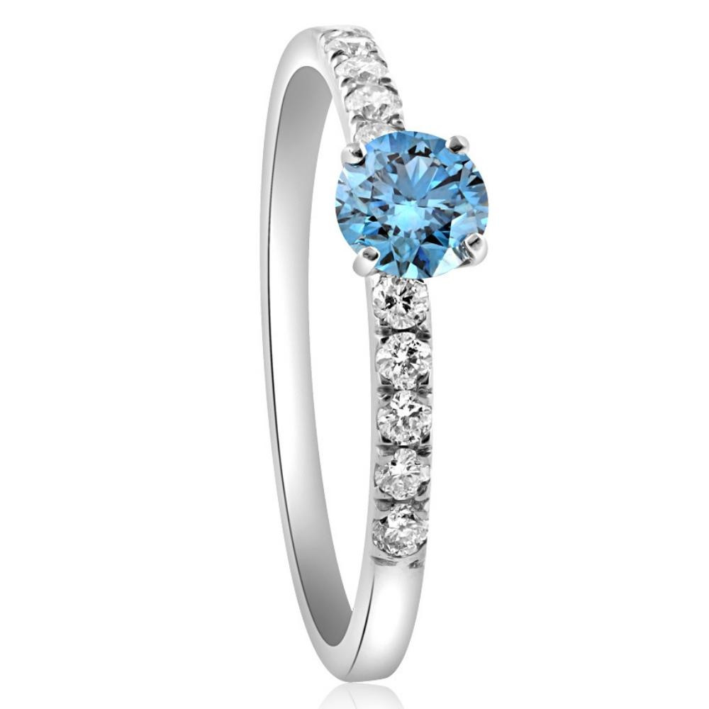 1/2Ct Blue Diamond Engagement Ring in White Gold (G-H, VS)