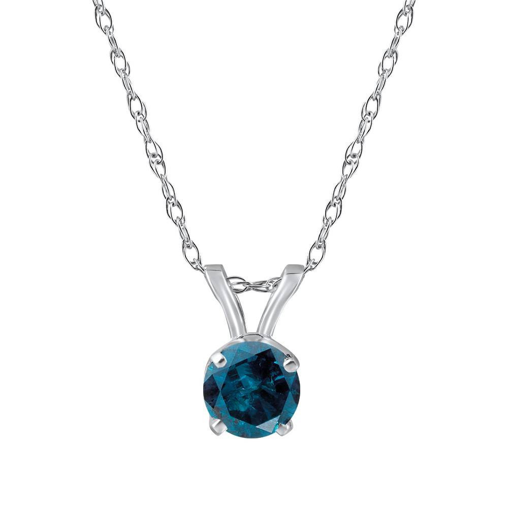 3/4ct Blue Diamond Solitaire 14K White Gold Pendant (Blue, )