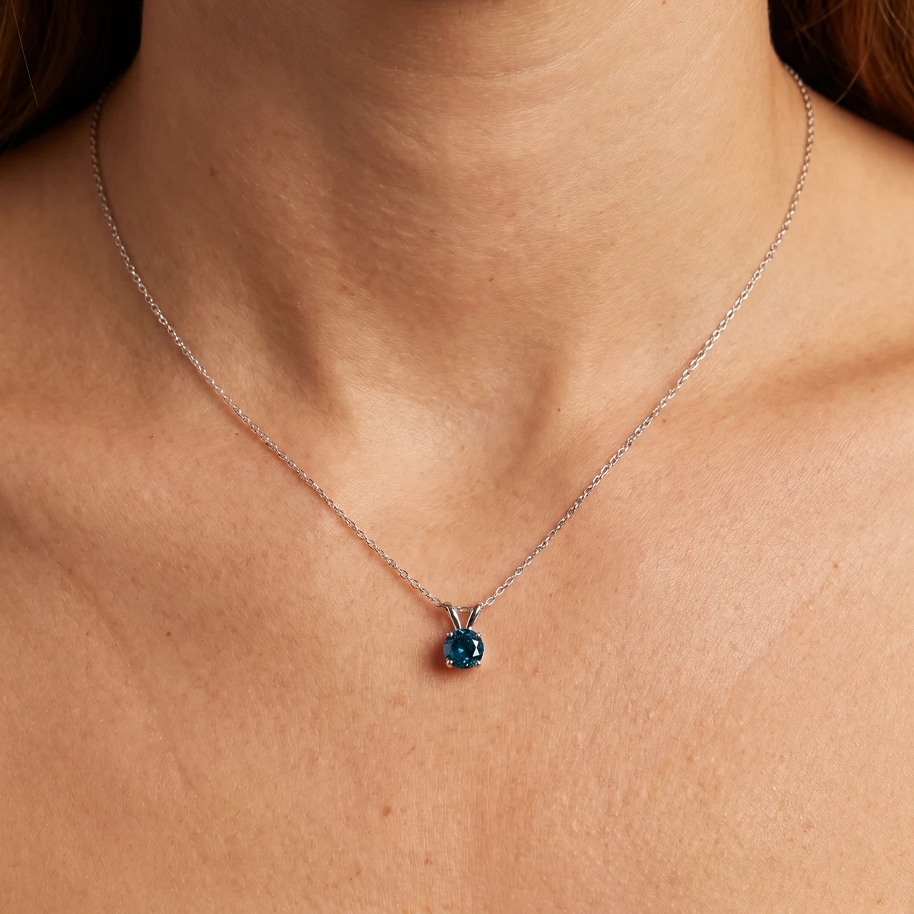 3/4ct Blue Diamond Solitaire 14K White Gold Pendant (Blue, )