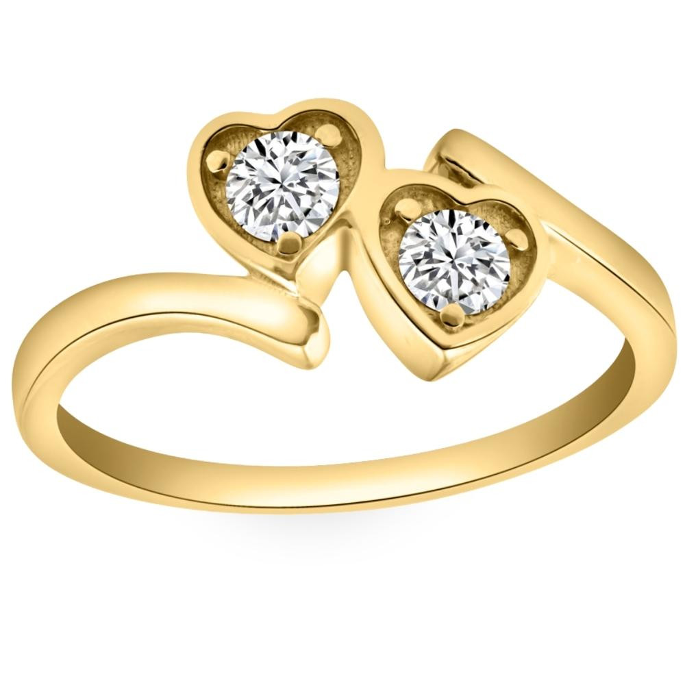 1/3CT Diamond Two Stone Forever Us Heart Ring in White, Yellow, or Rose Gold (G-H, I1)