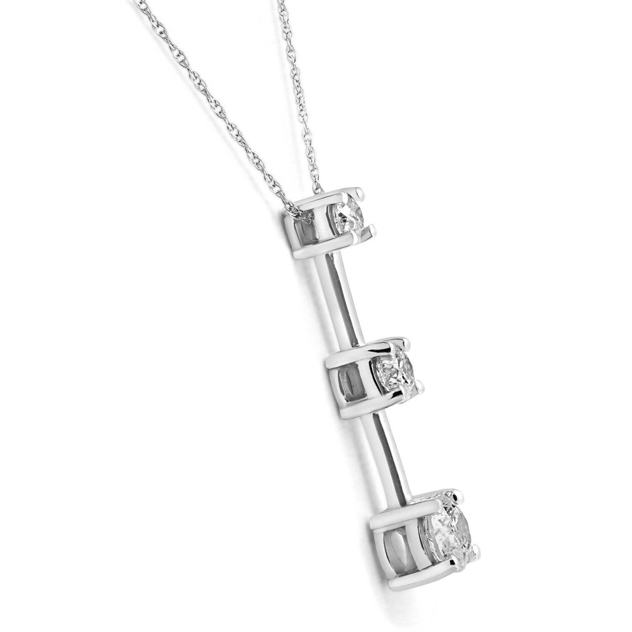 Diamond Heart Necklace 2 ct tw Round/Baguette 14K White Gold