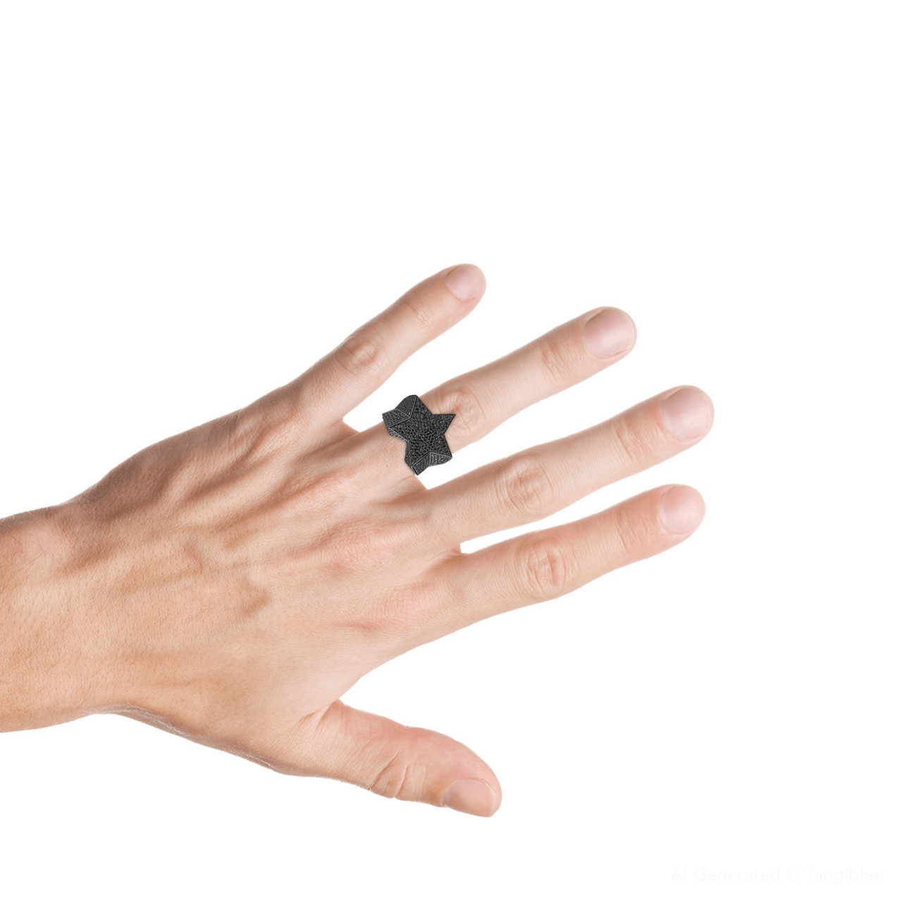2Ct Black Diamond Star Men's Ring 10k Black Gold (Black, I2-I3)