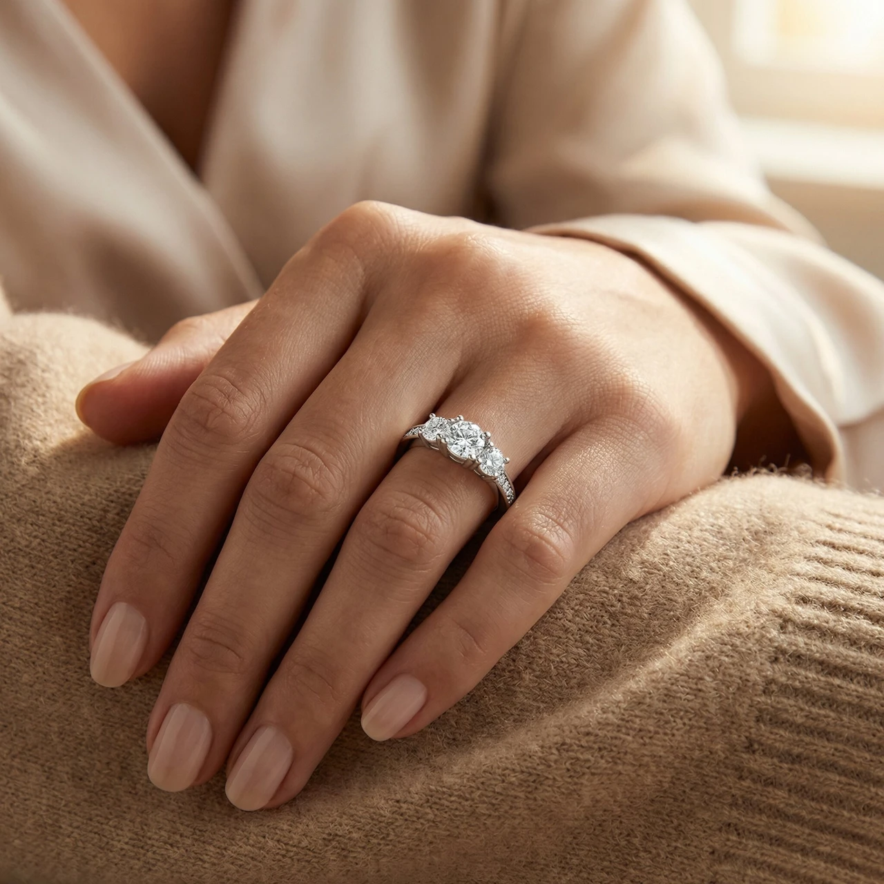1Ct Diamond Lab Grown 3-Stone Engagement Ring White Yellow Rose Gold or Platinum (G-H, VS2-SI1)