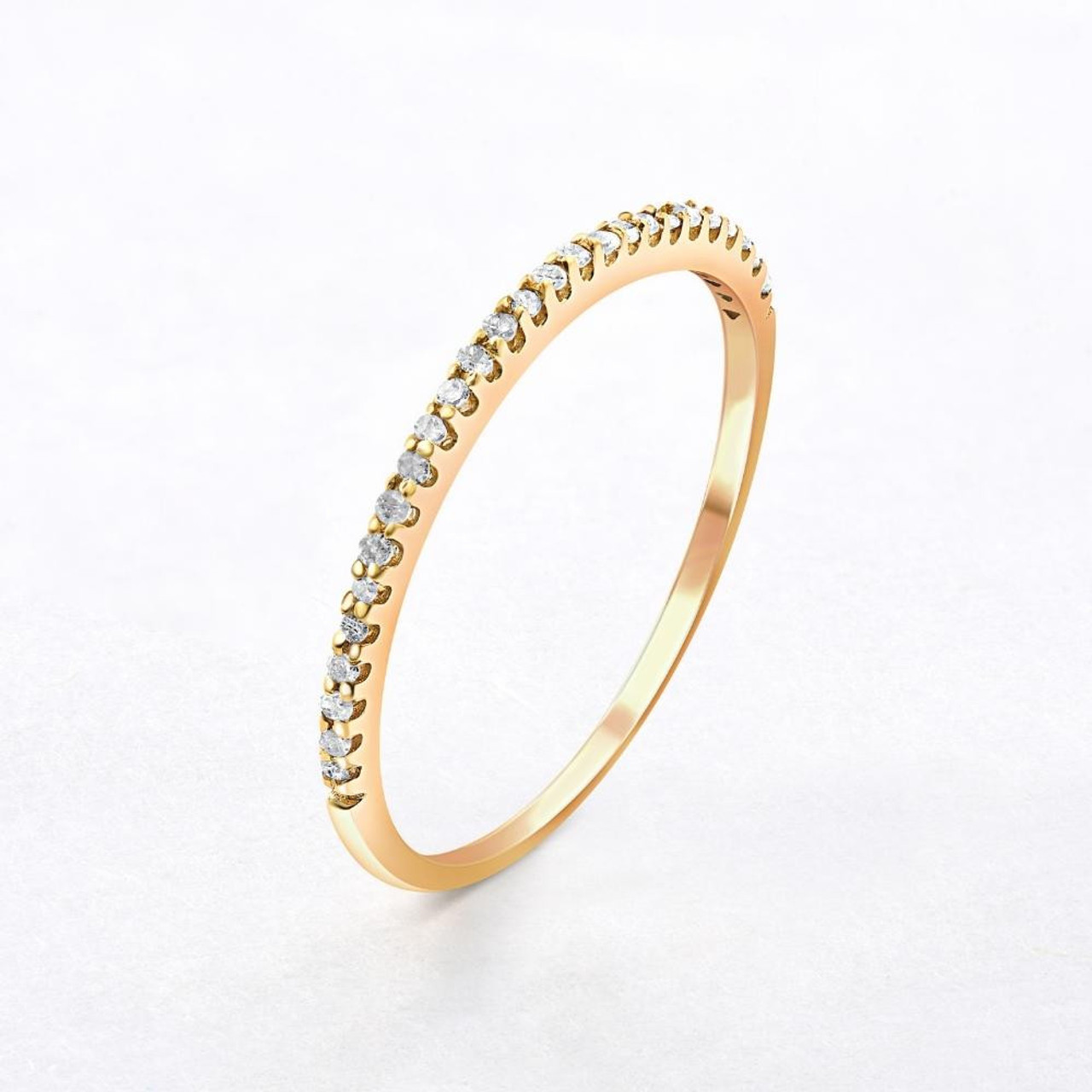 Diamond Wedding Ring Yellow Gold Stackable Anniversary Band (I-J, I2-I3) Diamond Wedding Ring Yellow Gold Stackable Anniversary Band (I-J, I2-I3)