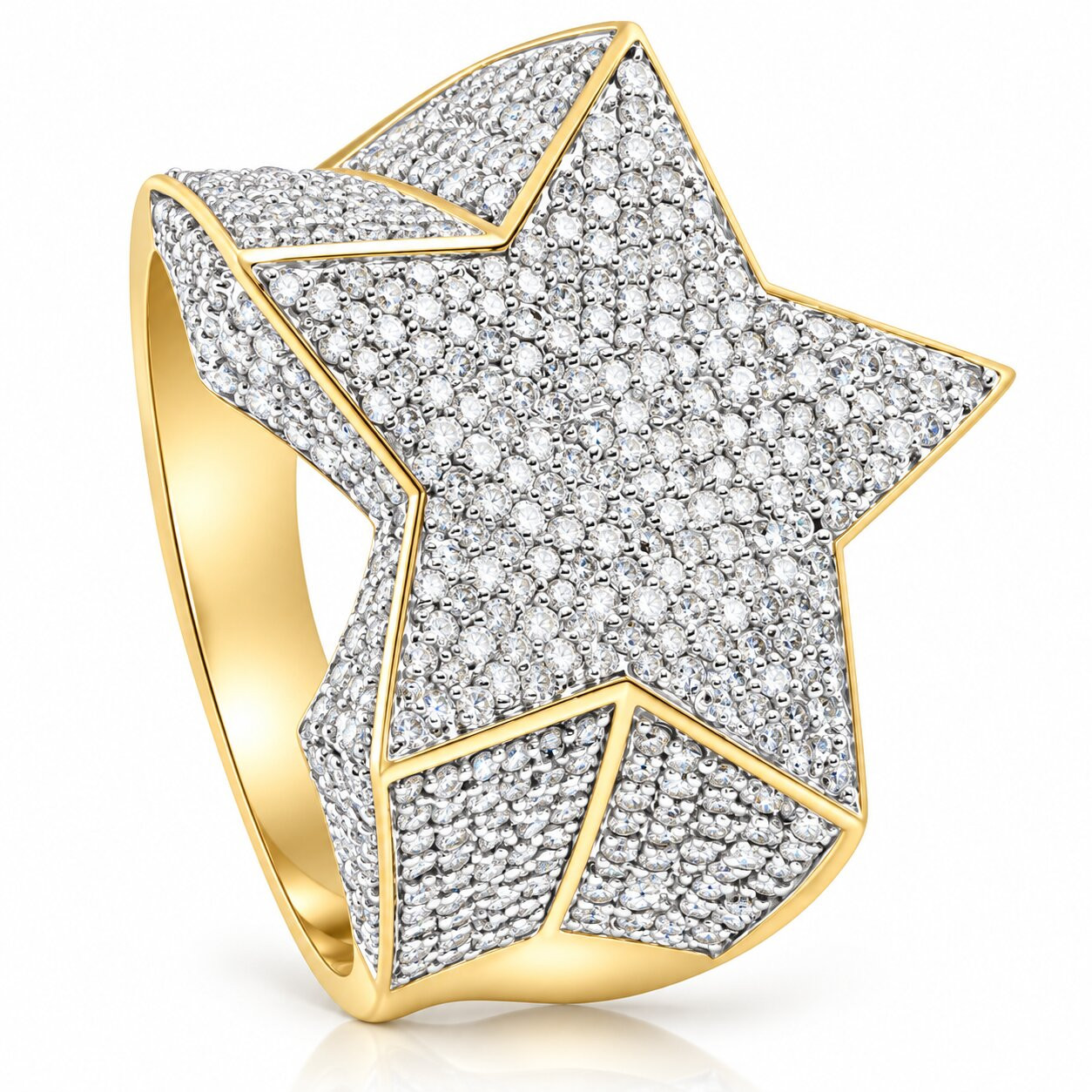 2Ct Diamond Men's 10k Yellow Gold Star Ring (I-J, I2-I3)