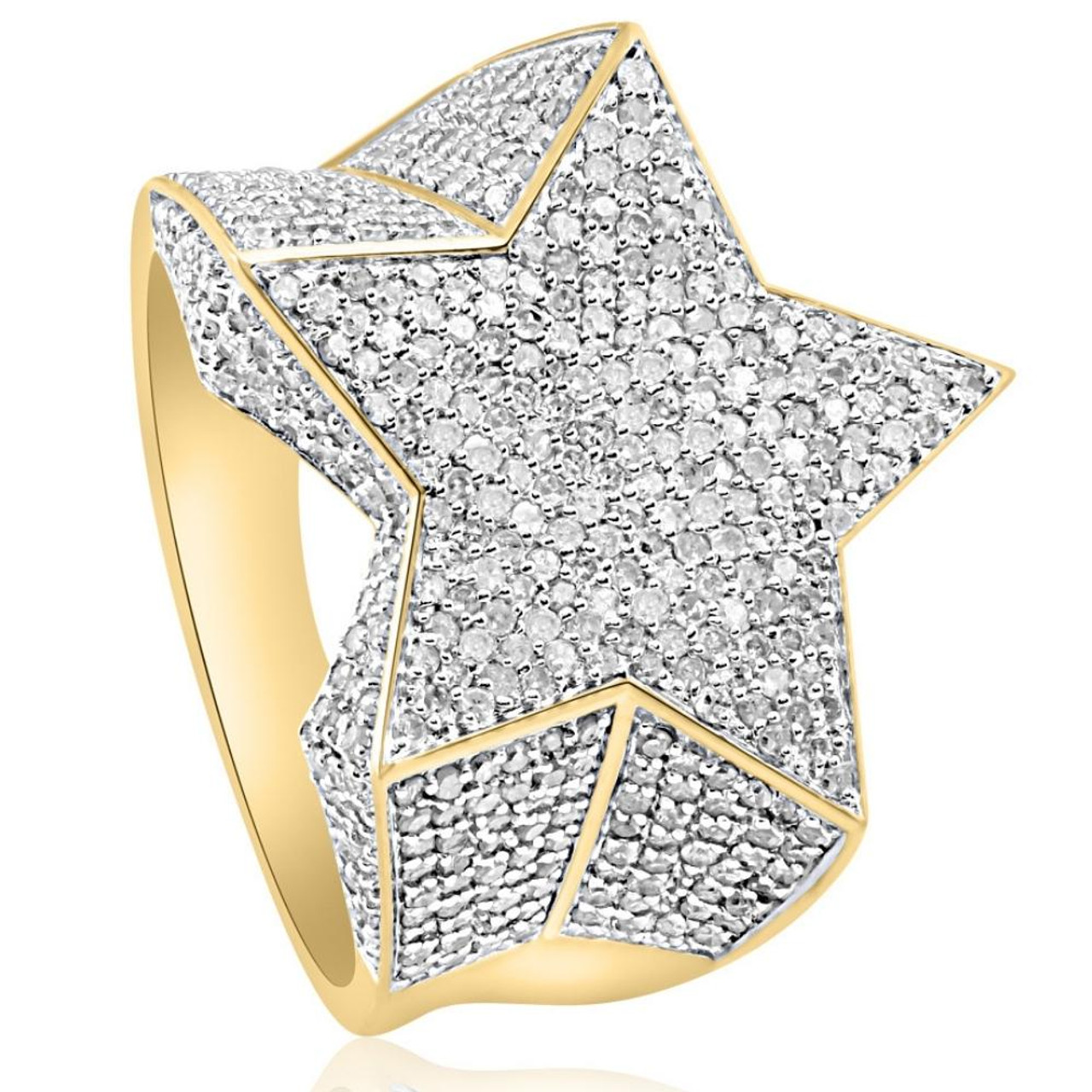 2Ct Diamond Men's 10k Yellow Gold Star Ring