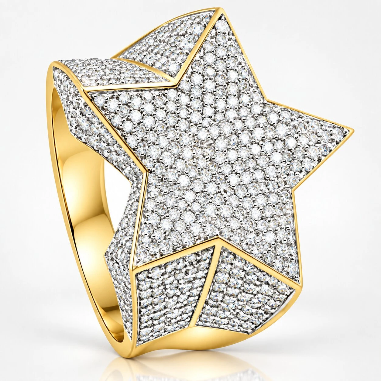 2Ct Diamond Men's 10k Yellow Gold Star Ring (I-J, I2-I3)